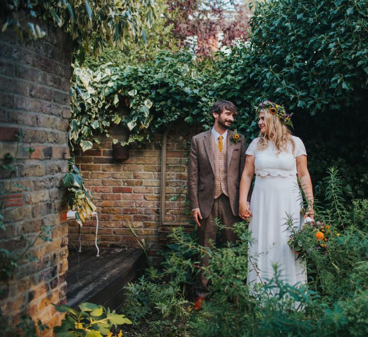 Bride in ASOS Wedding Dress | Groom in Tweed Suit | Bright DIY Back Garden Wedding | Lisa Webb Photography | Bright DIY Back Garden Wedding | Lisa Webb Photography