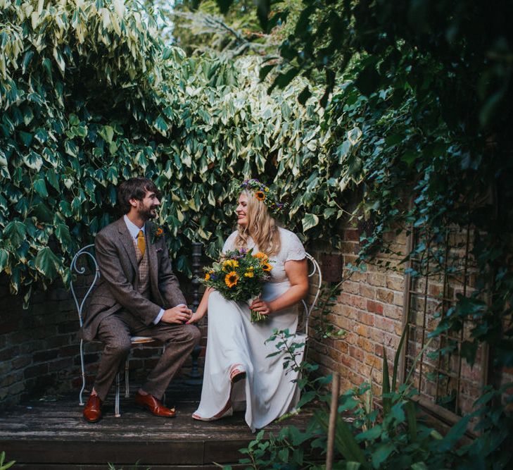 Bride in ASOS Wedding Dress | Groom in Tweed Suit | Bright DIY Back Garden Wedding | Lisa Webb Photography | Bright DIY Back Garden Wedding | Lisa Webb Photography