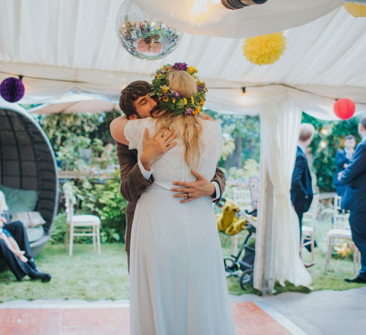 First Dance | Bride in ASOS Wedding Dress | Groom in Tweed Suit | Bright DIY Back Garden Wedding | Lisa Webb Photography | Bright DIY Back Garden Wedding | Lisa Webb Photography