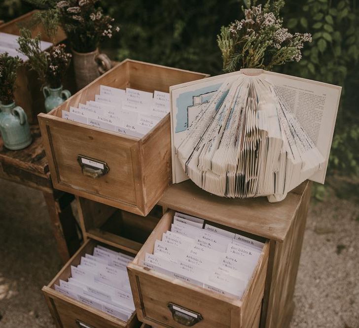 Table Plan Inspired by Library Cards For A Book Loving Couple