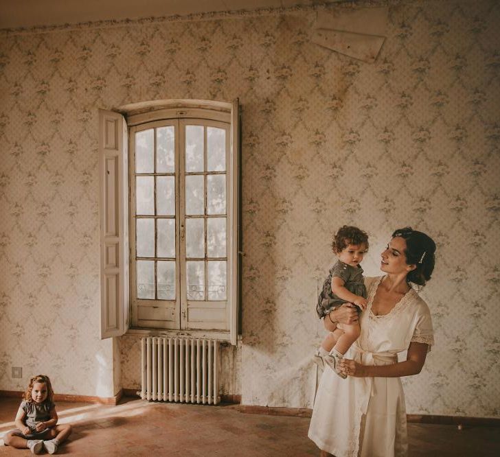 Bride With Daughters On Wedding Day