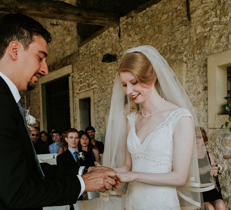 Outdoor Wedding Ceremony | Bride in David's Bridal Wedding Dress | Intimate Love Memories Photography