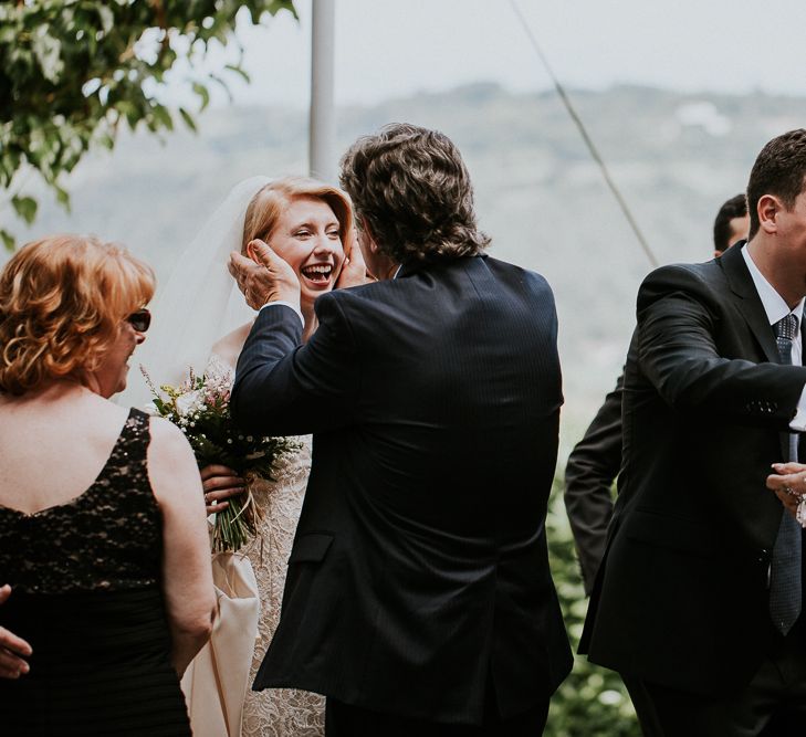 Outdoor Wedding Ceremony | Bride in David's Bridal Wedding Dress | Intimate Love Memories Photography