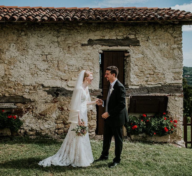 Outdoor Wedding Ceremony | Bride in David's Bridal Wedding Dress | Intimate Love Memories Photography