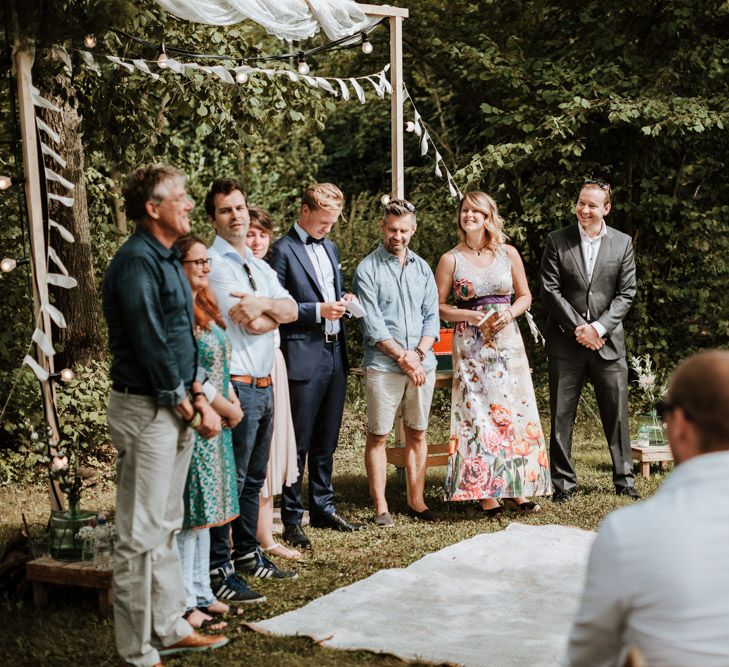 Outdoor Wedding Ceremony With Bunting & Festoon Lights