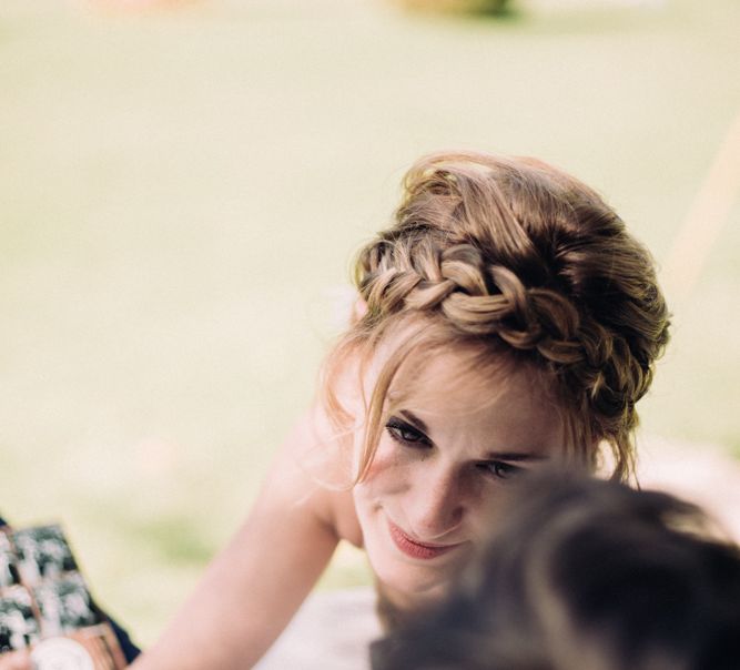 Halo Braid For Bride // Rime Arodaky Bride For A Stylish Artistic & Bohemian French Wedding At La Dime De Giverny France With Images From Paris Wedding Photographer Juli Etta