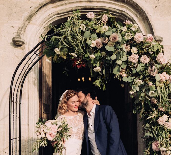 Floral Arch On Church // Rime Arodaky Bride For A Stylish Artistic & Bohemian French Wedding At La Dime De Giverny France With Images From Paris Wedding Photographer Juli Etta