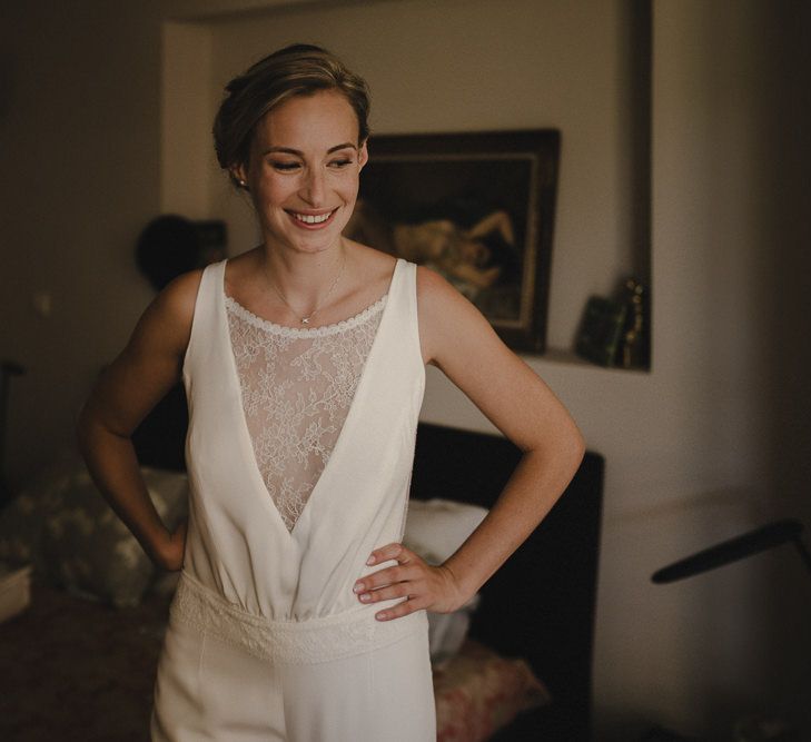 Bride in Nicolas Fafiotte Jumpsuit | Sebastien Boudot Photography