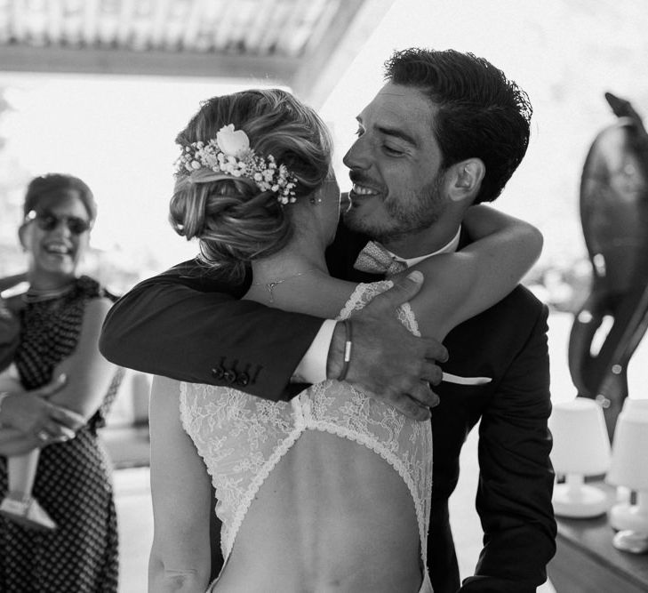 Bride in Nicolas Fafiotte Jumpsuit & Groom in Faubourg Saint-Sulpice Suit | Sebastien Boudot Photography