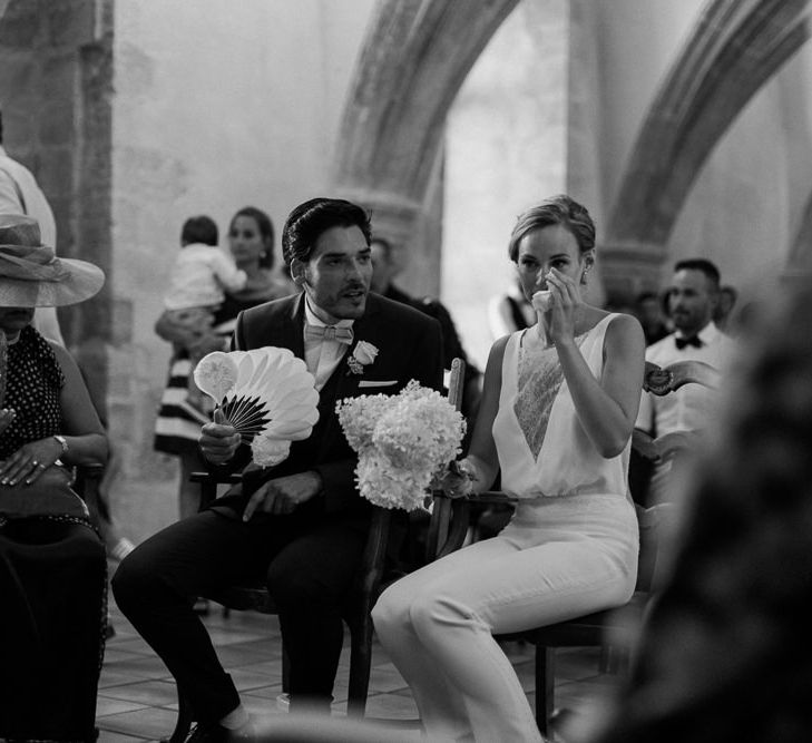 Bride in Nicolas Fafiotte Jumpsuit & Groom in Faubourg Saint-Sulpice Suit | Sebastien Boudot Photography