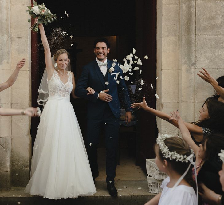 Bride in Nicolas Fafiotte Wedding Dress & Groom in Faubourg Saint-Sulpice Suit | Sebastien Boudot Photography