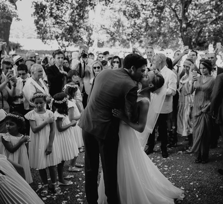 Bride in Nicolas Fafiotte Wedding Dress & Groom in Faubourg Saint-Sulpice Suit | Sebastien Boudot Photography