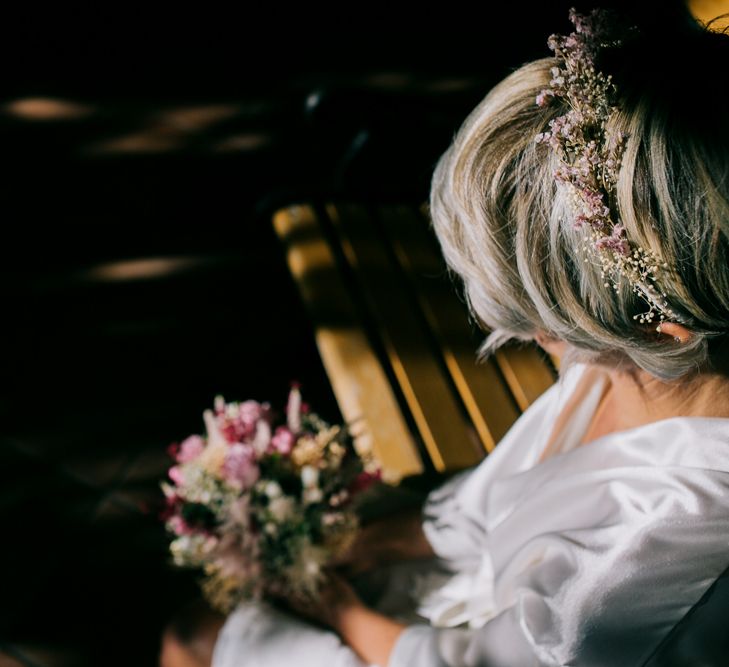 Rustic Wedding In Italy With Dried Flower Bouquets & Flower Crowns And Bride In High Necked Lace Gown With Images From Andrea Calvano