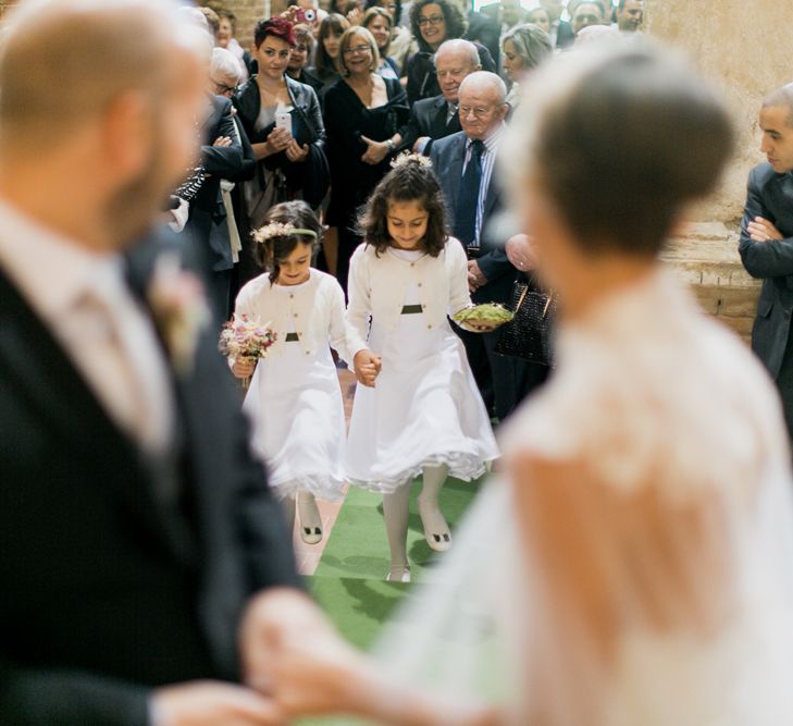 Rustic Wedding In Italy With Dried Flower Bouquets & Flower Crowns And Bride In High Necked Lace Gown With Images From Andrea Calvano