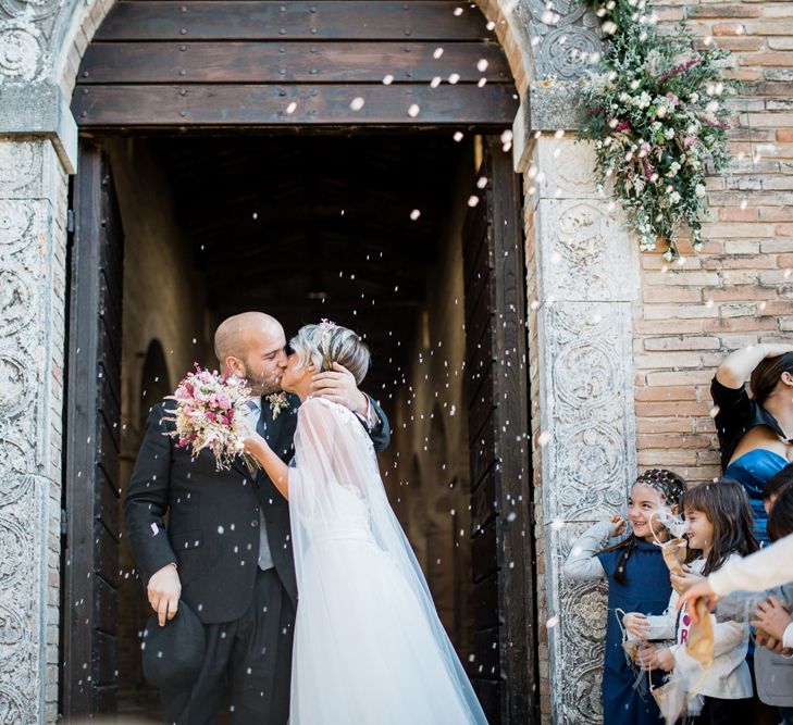 Rustic Wedding In Italy With Dried Flower Bouquets & Flower Crowns And Bride In High Necked Lace Gown With Images From Andrea Calvano