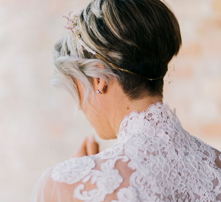 Rustic Wedding In Italy With Dried Flower Bouquets & Flower Crowns And Bride In High Necked Lace Gown With Images From Andrea Calvano