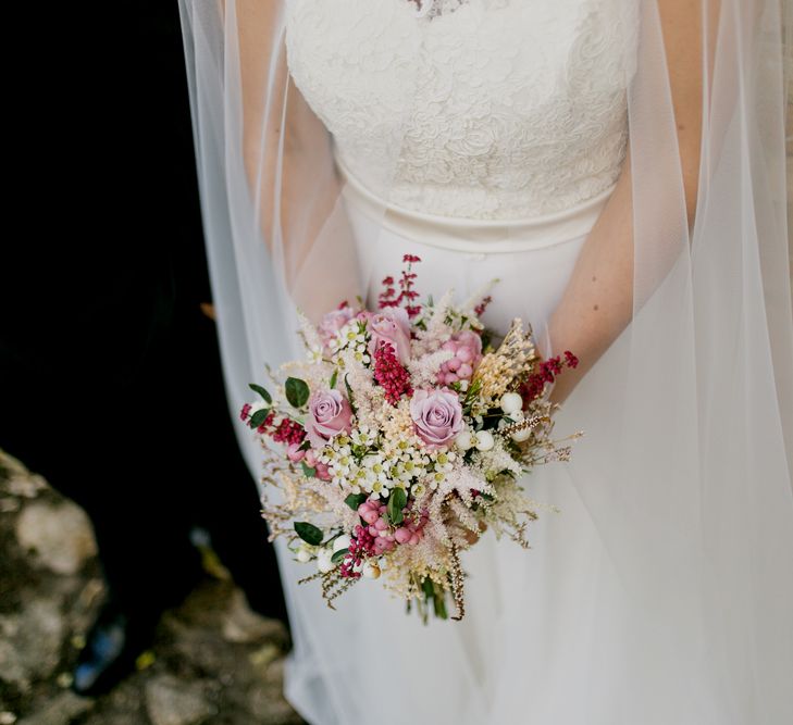 Rustic Wedding In Italy With Dried Flower Bouquets & Flower Crowns And Bride In High Necked Lace Gown With Images From Andrea Calvano