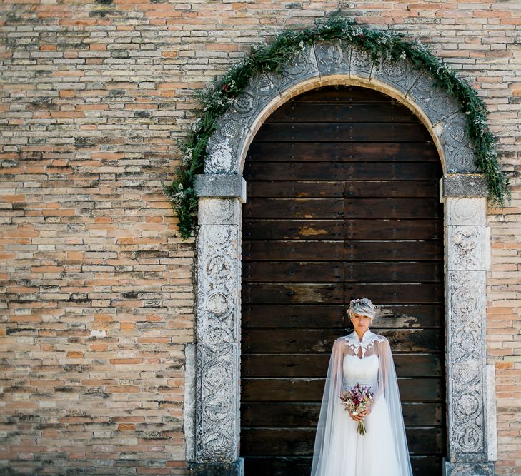 Rustic Wedding In Italy With Dried Flower Bouquets & Flower Crowns And Bride In High Necked Lace Gown With Images From Andrea Calvano