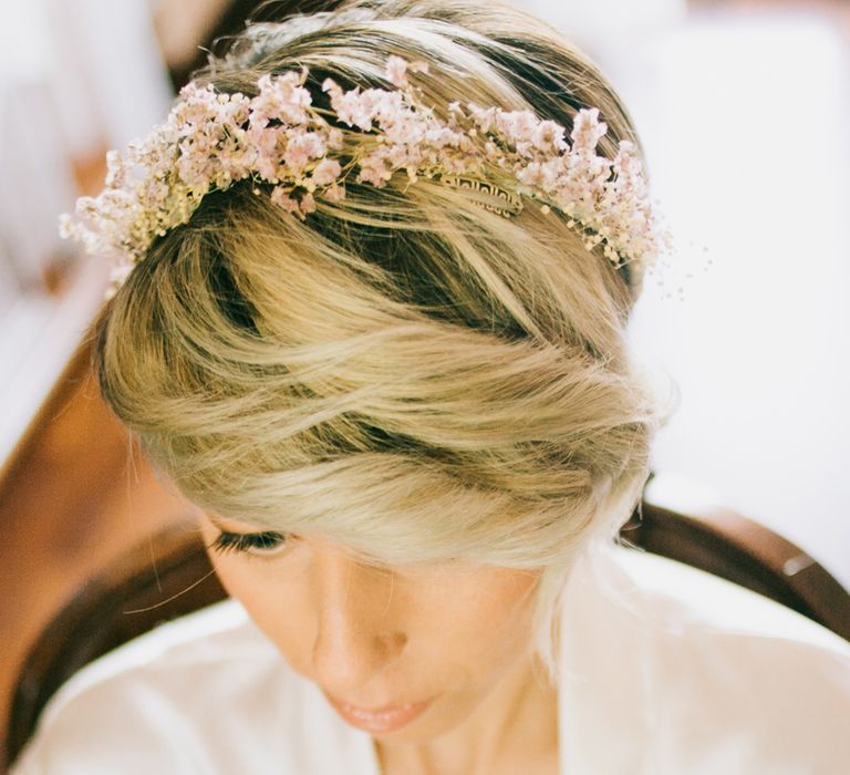 Rustic Wedding In Italy With Dried Flower Bouquets & Flower Crowns And Bride In High Necked Lace Gown With Images From Andrea Calvano