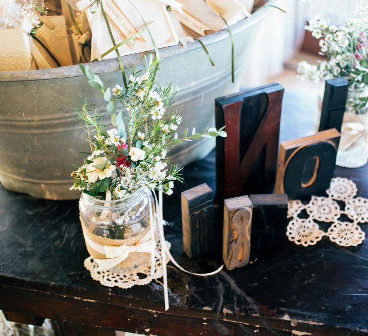 Rustic Wedding In Italy With Dried Flower Bouquets & Flower Crowns And Bride In High Necked Lace Gown With Images From Andrea Calvano