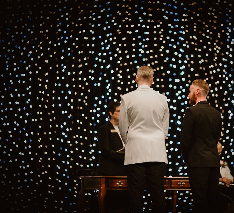 Groom & Groom in Tuxedos at Wedding Ceremony at The Epstein Theatre Liverpool