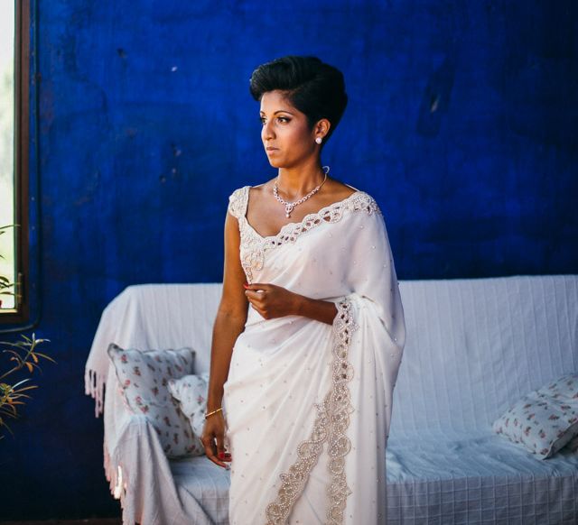 Bride In White & Gold Sari