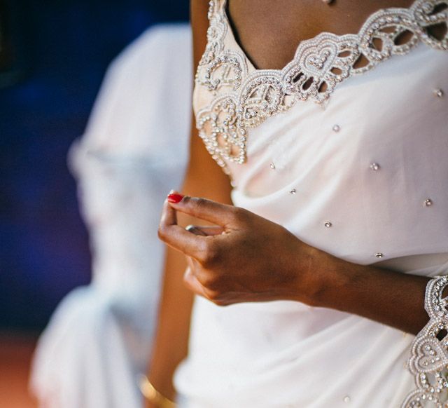 Bride In White & Gold Sari