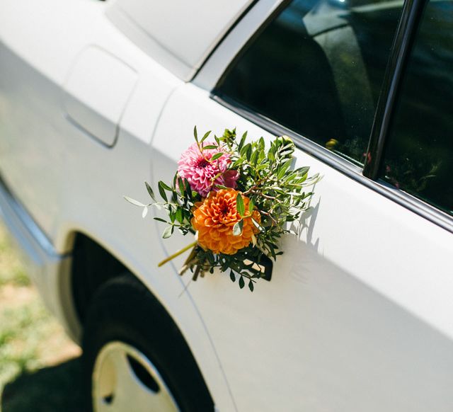 Flowers On Wedding Car