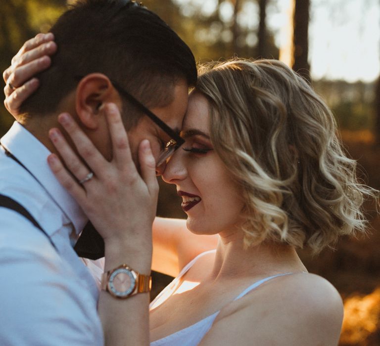 Golden Hour Engagement Pre Wedding Shoot At Thetford Forest Norfolk Suffolk With Stylish Couple And Images From Gione Da Silva