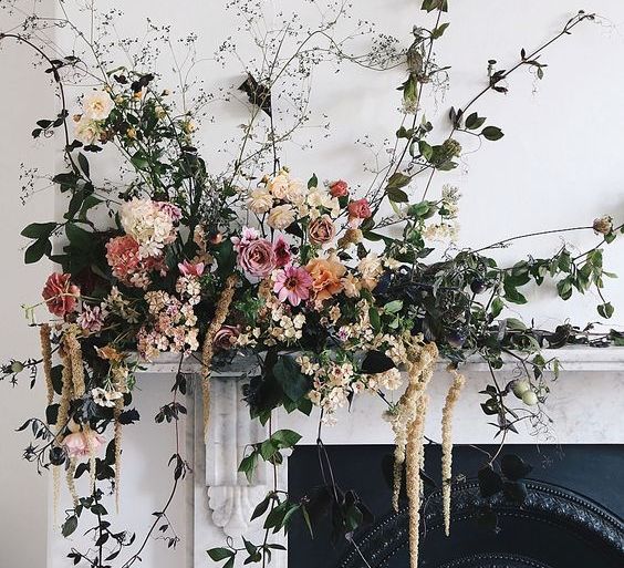 Floral Installation On Fireplace By Vervain Flowers