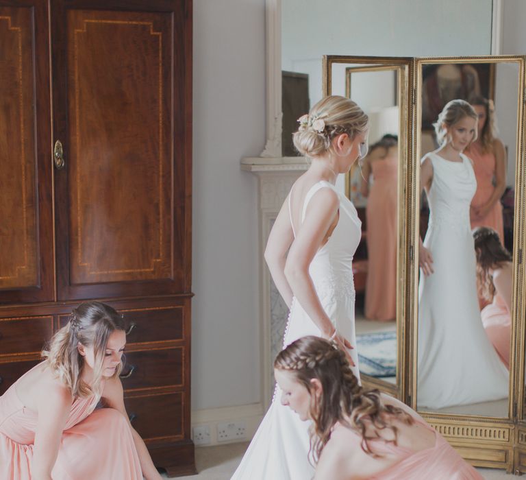 Wedding Morning Bridal Preparations | Bride in Justin Alexander Gown | Outdoor Peach Wedding at Courteenhall House in Northamptonshire Planned by Your Story Events | Ferri Photography