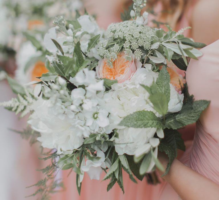 Peach & White Bouquet | Outdoor Peach Wedding at Courteenhall House in Northamptonshire Planned by Your Story Events | Ferri Photography