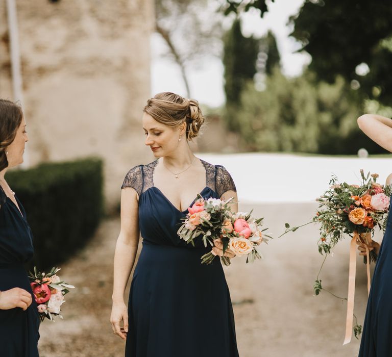 Elegant French Chateau Wedding With Bride In Catherine Deane & Bridesmaids In Navy ASOS Dresses Images By Green Antlers Photography