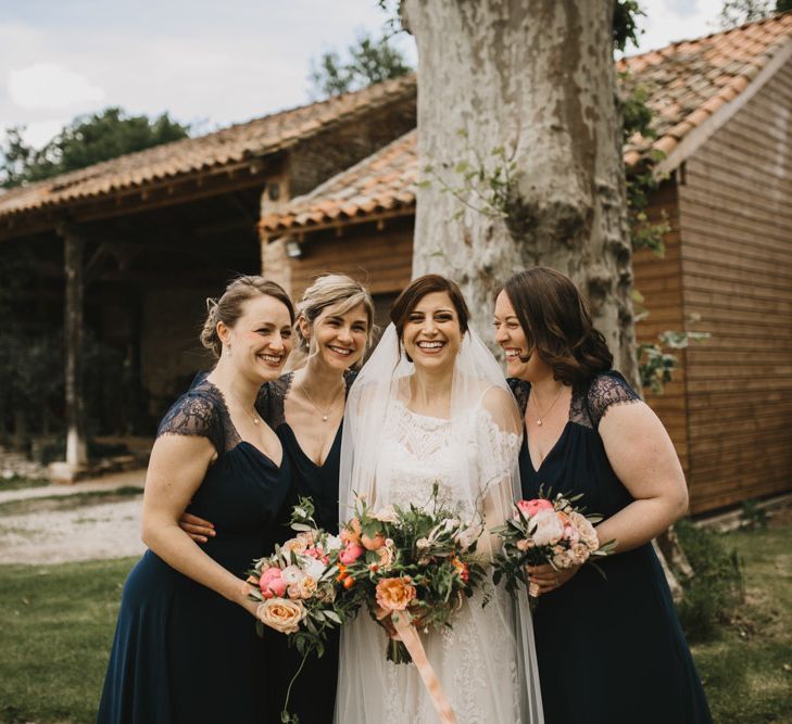 Elegant French Chateau Wedding With Bride In Catherine Deane & Bridesmaids In Navy ASOS Dresses Images By Green Antlers Photography