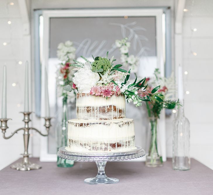 Semi Naked Wedding Cake | Secret Garden Reception at Castle Cottage Cafe, Oakham | White Stag Wedding Photography