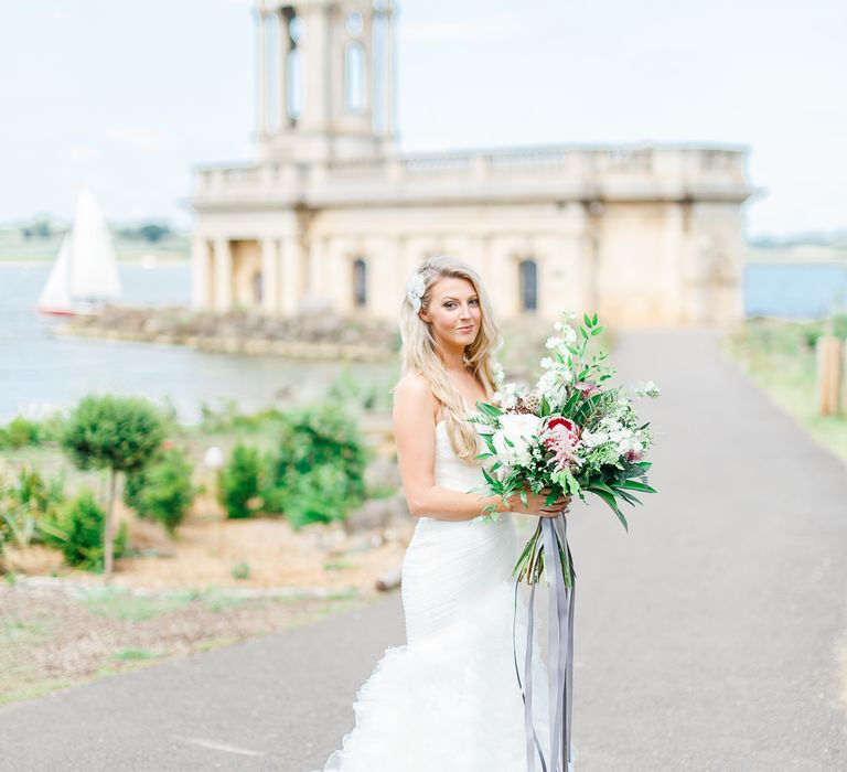 Bride in Pronovias Wedding Dress | Normanton Church on Rutland Water | White Stag Wedding Photography