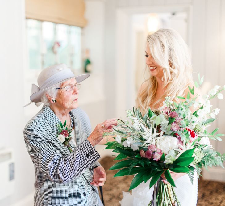 Bride in Pronovias Wedding Dress with Oversized Bouquet | White Stag Wedding Photography