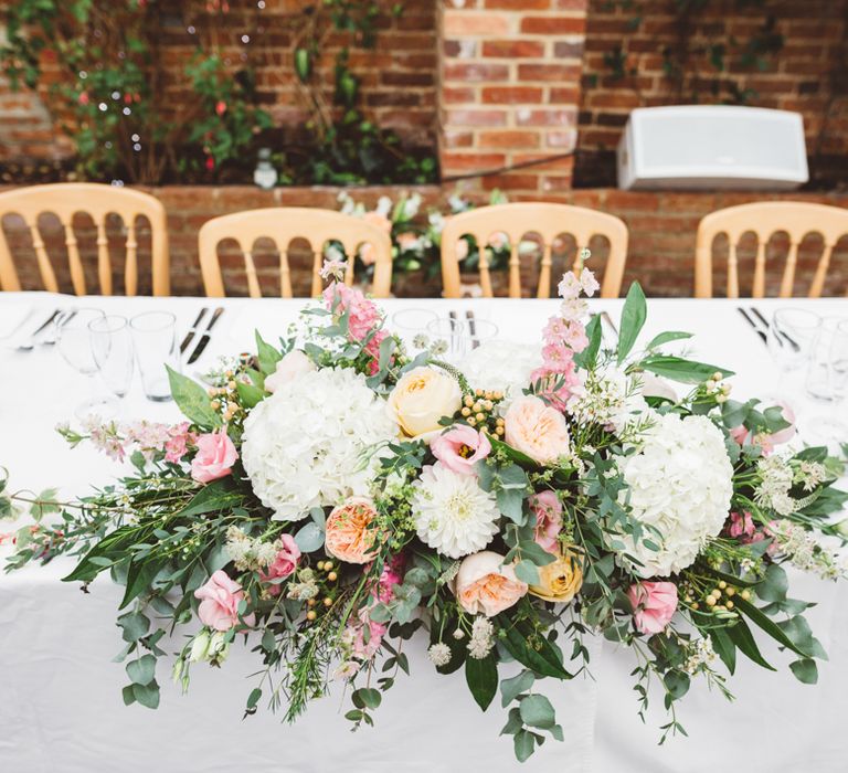 Romantic Blush, White & Greenery Top Table Floral Arrangement