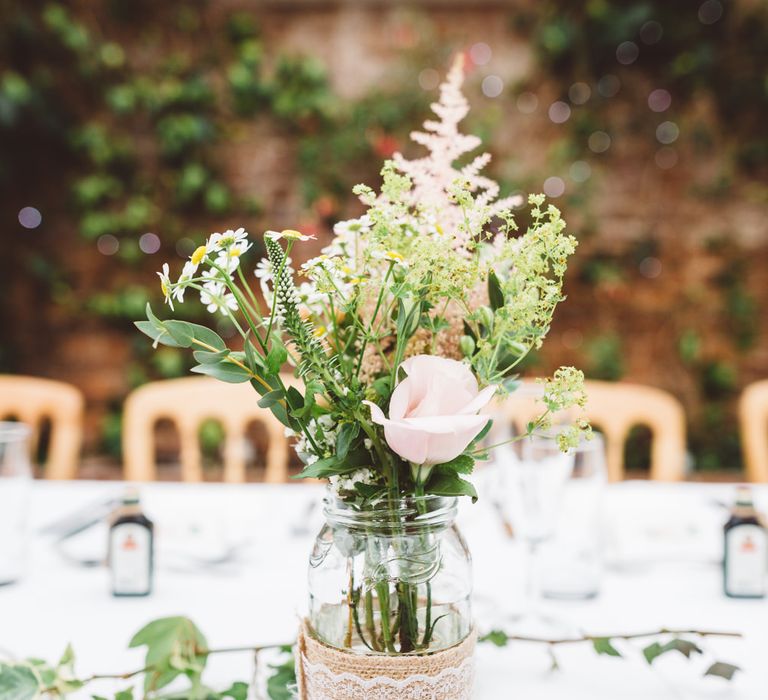 Flower Filled Jam Jar Wedding Flowers