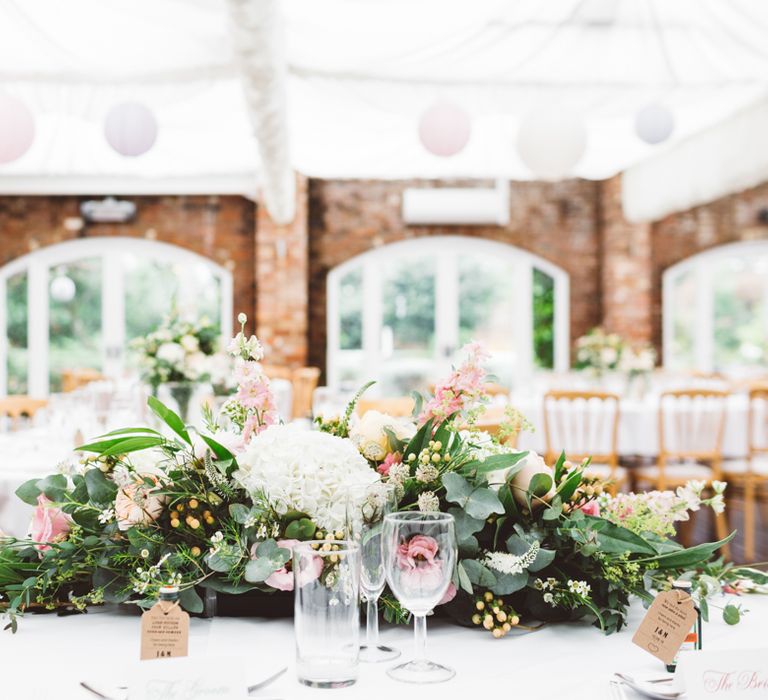 Romantic Blush, White & Greenery Top Table Floral Arrangement