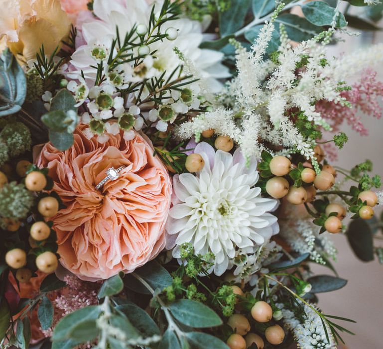 David Austin Rose, David Austin’ Roses, White Astilbe, Astrantia, Dahlias Bouquet