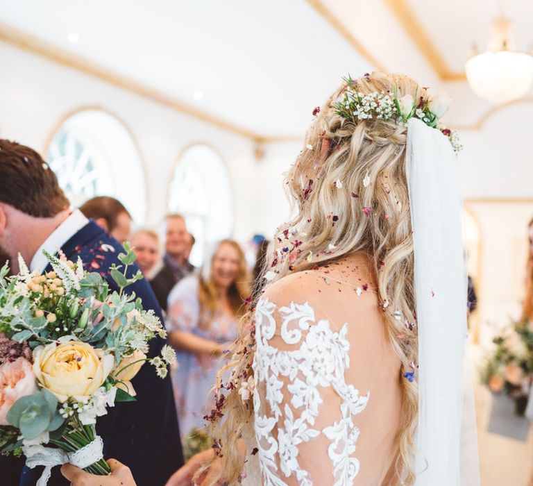 Bride in Illusion Back & Long Lace Sleeves Wedding Dress