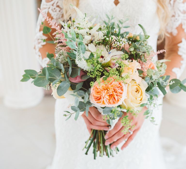 David Austin Rose, David Austin’ Roses, White Astilbe, Astrantia, Dahlias Bouquet