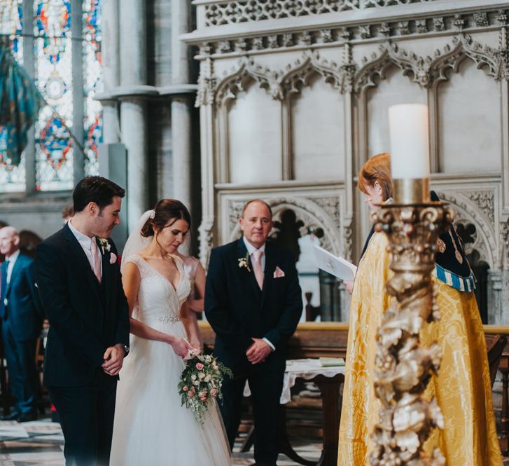 Church Wedding Ceremony | Bride in Sophia Tolli Gown | Groom in Next Suit | Classic Marquee Reception at Chippenham Park | Eliza Claire Photography