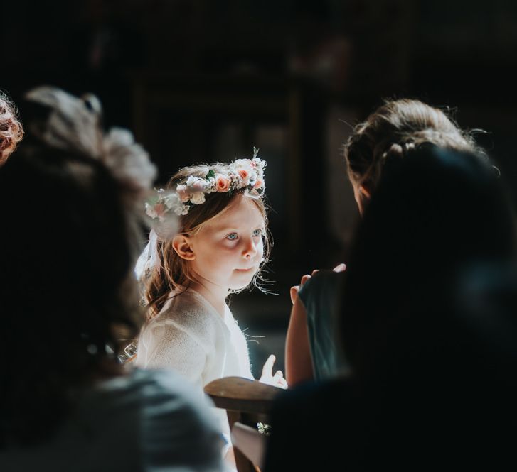 Flower Girl in Monsoon with Flower Crown | Church Wedding Ceremony | Bride in Sophia Tolli Gown | Groom in Next Suit | Classic Marquee Reception at Chippenham Park | Eliza Claire Photography