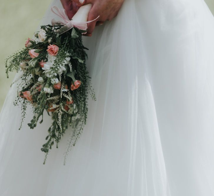 Delicate Greenery, White & Pink Bouquet | Bride in Sophia Tolli Gown | Classic Marquee Reception at Chippenham Park | Eliza Claire Photography