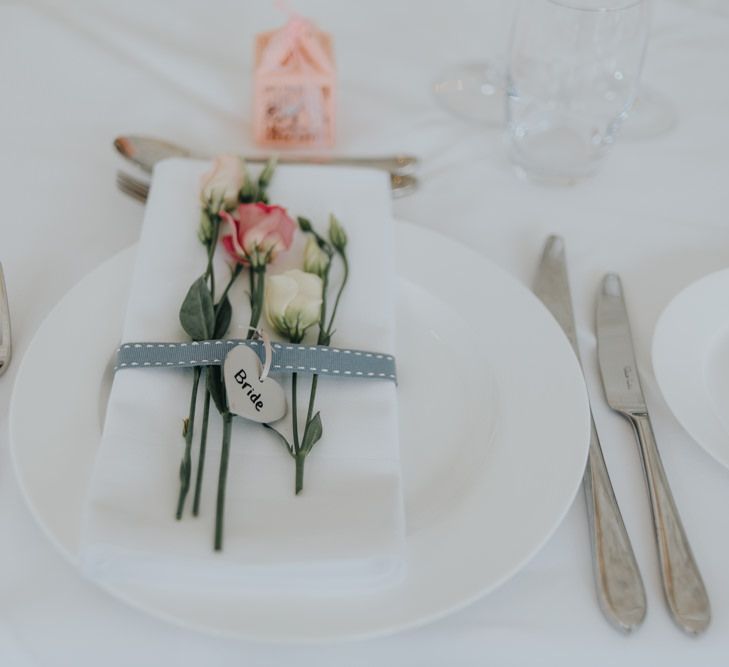 Delicate Floral Place Setting | Classic Marquee Reception at Chippenham Park | Eliza Claire Photography