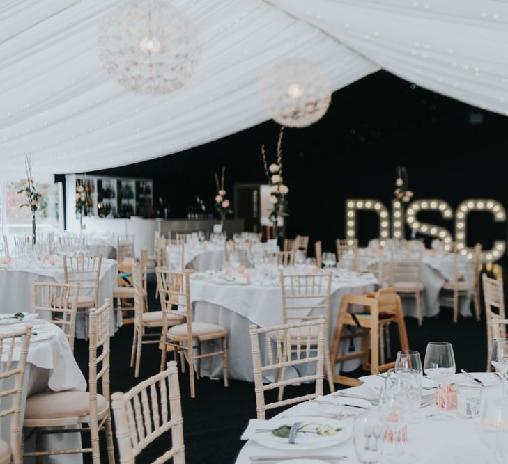 DISCO Light up Letters | Classic Marquee Reception at Chippenham Park | Eliza Claire Photography