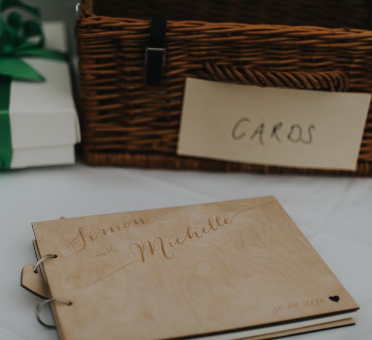 Wooden Guest Book | Classic Marquee Reception at Chippenham Park | Eliza Claire Photography