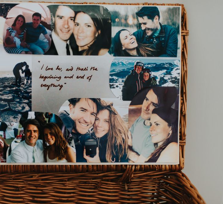 Wicker Basket Card Box Lined with Photos of the Couple | Classic Marquee Reception at Chippenham Park | Eliza Claire Photography